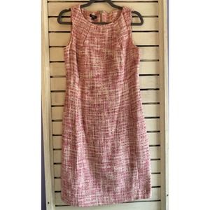 Talbots woman’s dress size 8 lined sheath pink tweed sleeveless summer dress zip